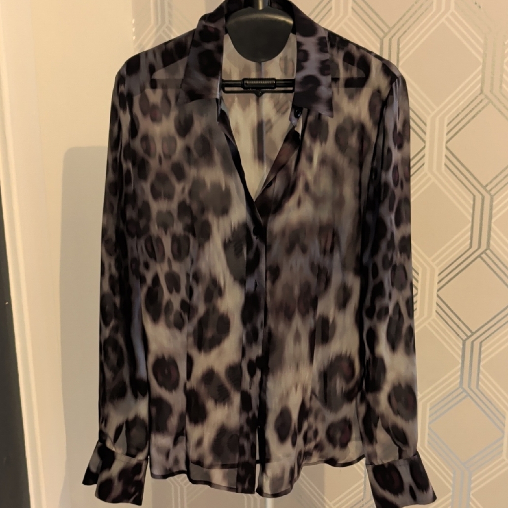 Basler Black and Gray Leopard Print Blouse